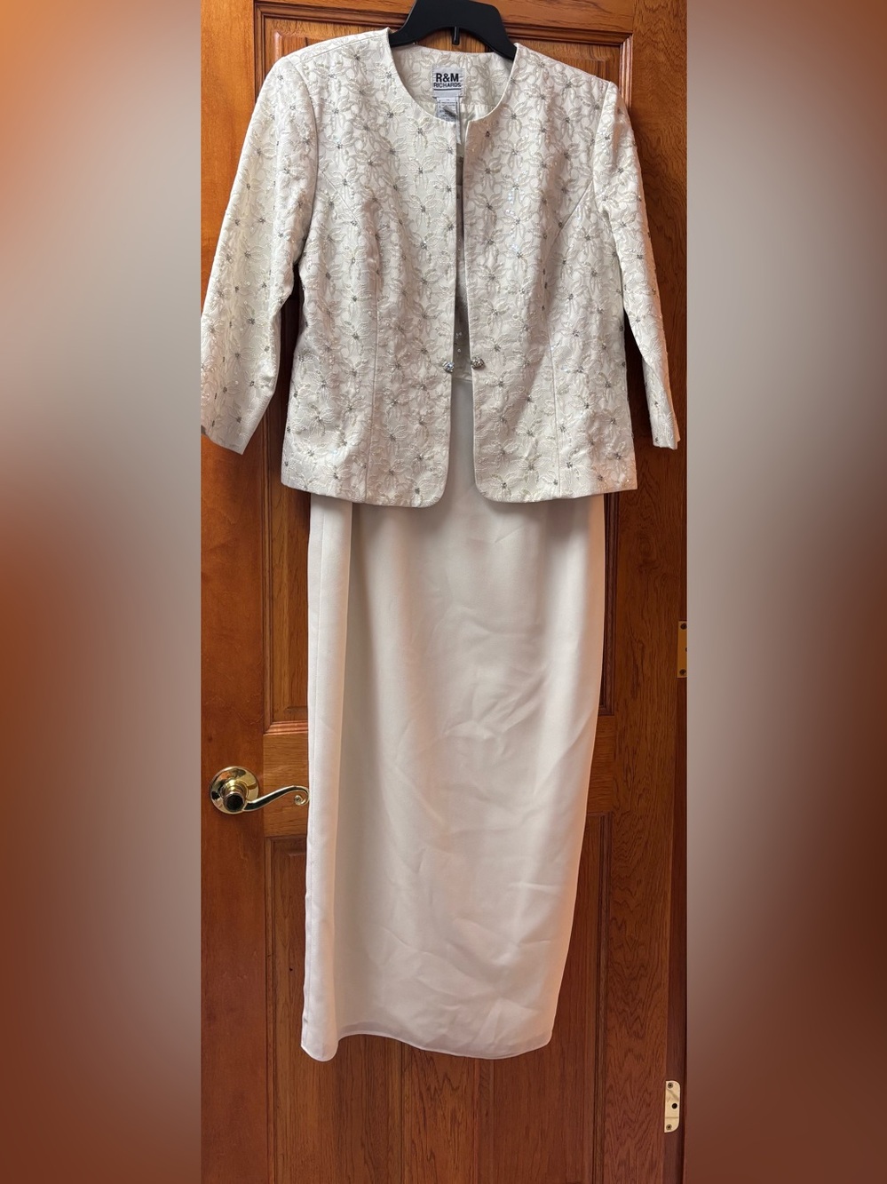 R&M Richards Elegant Cream Beaded Dress and Jacket Blazer Set mother of bride